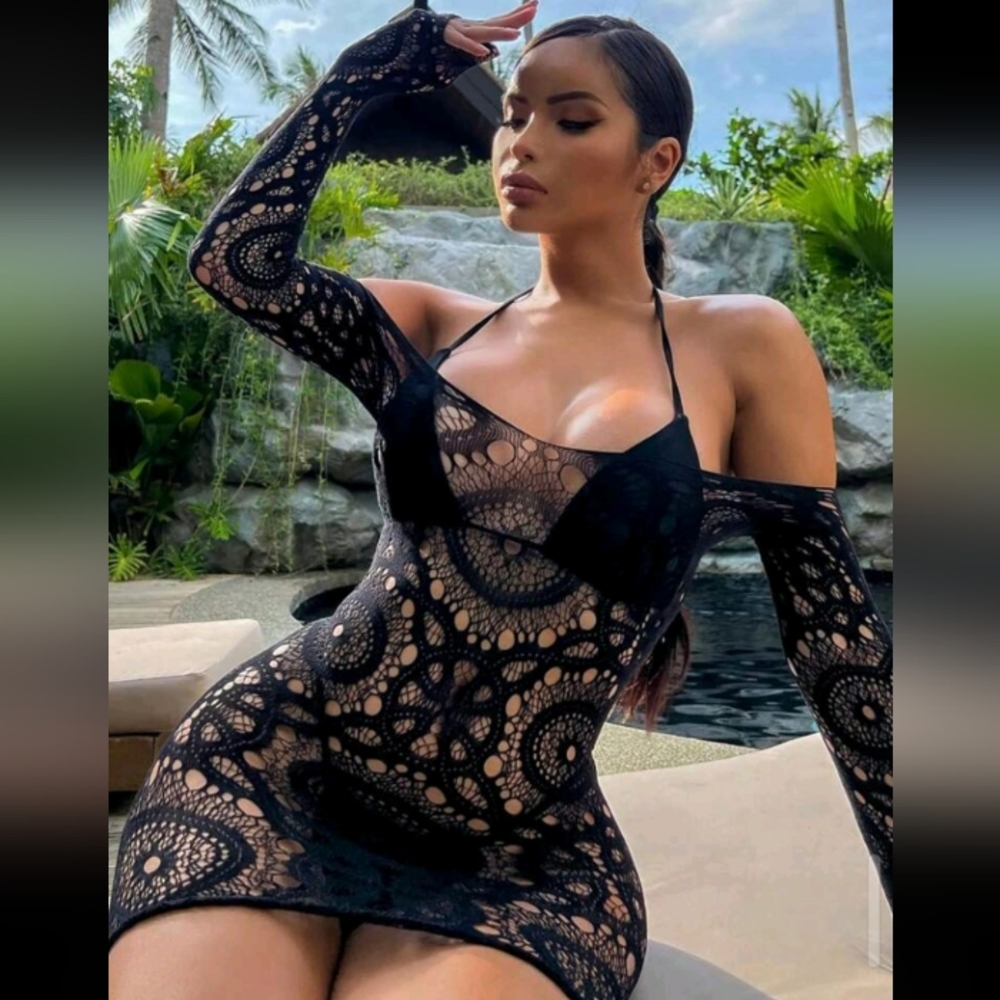 Women's Fishnet Cover Up/Hollow Out Bodycon Dress